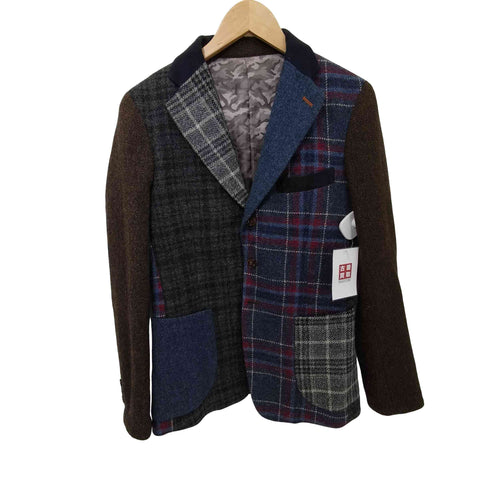 BG birdgir ツイードヘリンボーンチェック切替カモ柄ライニング2Bテーラードジャケット レディース  XS